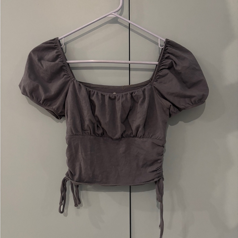 Hollister Dusty Blue Crop Top with Adjustable Ruched Sides Size S